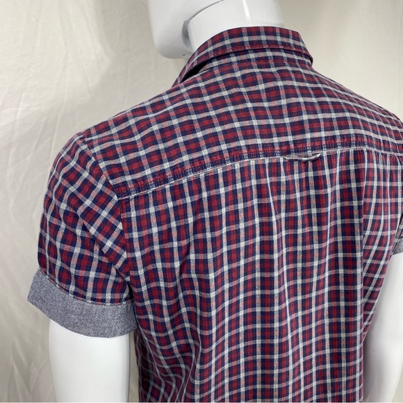 19 Ninety:One Men’s Plaid Rolled Cuff Tailored Fit Button Down - Picture 5 of 6